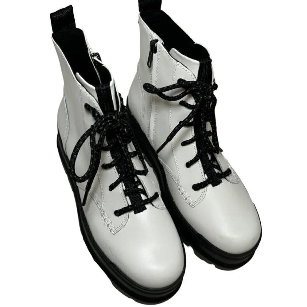 🔥🔥 UGG Sidnee‎ Waterproof White Leather Platform Stacked Boot Size 8 New